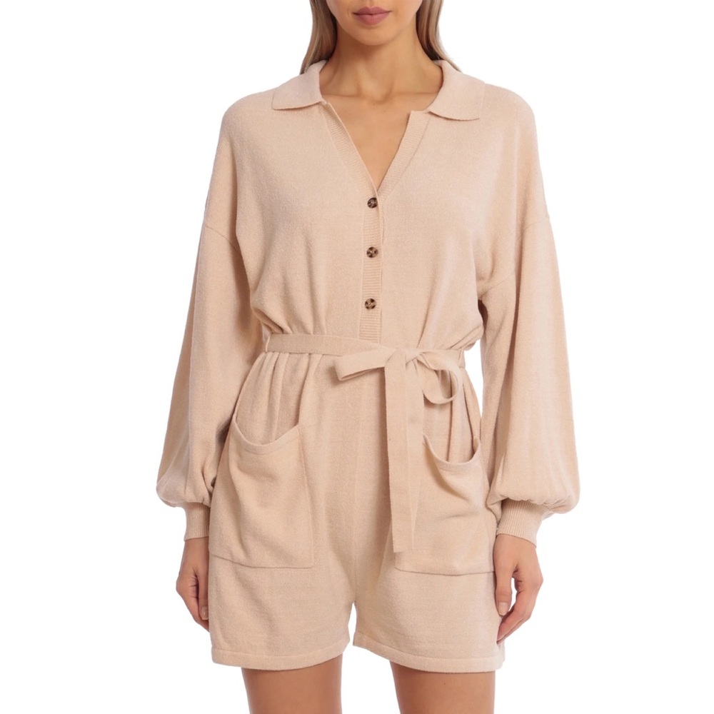 Avec Les Filles Belted Knit Romper Oat Small NWT
